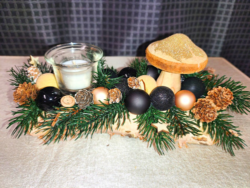 Adventsgesteck holz glas tanne - adventsgesteck,